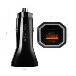 Aisens Cargador de Coche 38W USB-C PD3.0 20W + USB-A QC3.0 Negro, Carga Rápida Inteligente para Múltiples Dispositivos