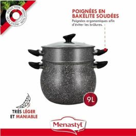 Menastyl 6020033 Olla Cuscusera de Aluminio Efecto Mármol, 9 Litros de Capacidad, Compatible con Todas las Cocinas e Inducción
