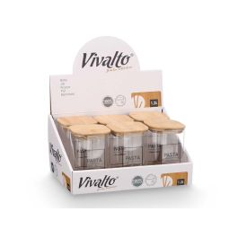 Bote Cuadrado Borosilicato Tapa Bambu Pasta 1,2L Vivalto 10X15CM (12 Unidades) Bote Cuadrado Borosilicato Tapa Bambu Pasta 1,2L Vivalto 10X15CM (12 Unidades)