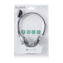 Ewent Auricular Ew3567 con Micrófono, Estéreo, Almohadillas Suaves, Control de Volumen, Compatible con Portátil, Smartphone y Tablet