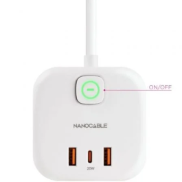 Nano Cable Regleta 10.37.0011, 3 Tomas de Corriente, 2 USB Tipo-A + 1 USB Tipo-C, Cable 1.4m, Blanca