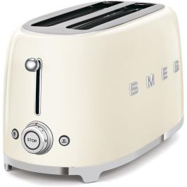 Smeg TSF02CREU Tostadora de 4 rebanadas en Acero color Crema con función descongelar y recalentar, 1500W