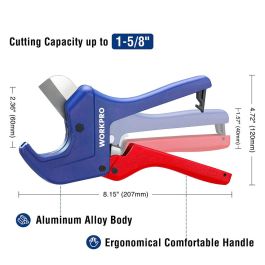 Workpro Tijera Cortatubos de Liberación Rápida con Trinquete, Capacidad 60.5 mm