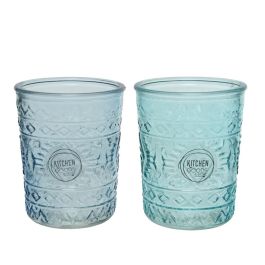 Kitchen Goods & More Vaso de cristal con relieve azul Ø8.3x10.3cm 350ml