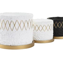 DKD Home Decor Set de 2 (4 Unidades) Maceta Blanco Negro Cemento 20 x 18 x 20 cm