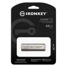 Kingston IronKey Locker+ 50 USB 3.2 64GB 145 MB/s Plata Encriptación