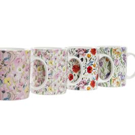 DKD Home Decor Mug Shabby Porcelana New Bone Multicolor Flores 320ml (12 Unidades)