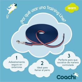 Coachi Training Line Correa de Adiestramiento Acolchada 10m Azul-Coral para Control y Socialización de Perros y Cachorros