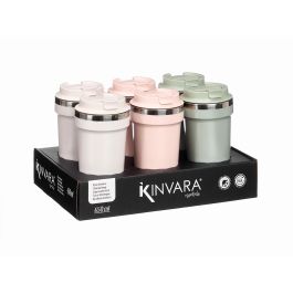Kinvara Vaso Térmico con Tapa 450 ml Surtido 3 Colores Claros Gris, Rosa, Verde 9x18x9 cm (12 Unidades)