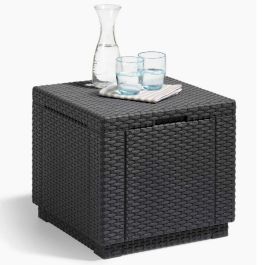 ALLIBERT by KETER Mesa Cubo de Almacenamiento para Jardín, Diseño de Mimbre Tejida en Grafito, con 60 Litros de Capacidad, 42x42x39 cm ALLIBERT by KETER Mesa Cubo de Almacenamiento para Jardín, Diseño de Mimbre Tejida en Grafito, con 60 Litros de Capacidad, 42x42x39 cm