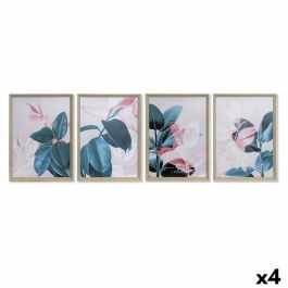 DKD Home Decor Cuadro Tropical Hojas Lienzo MDF Verde Rosa 60 cm Alto x 45 cm Ancho x 3,5 cm Profundo (Pack 4 Surtidas)