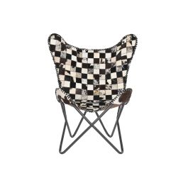 DKD Home Decor Sillón Colonial Marrón Oscuro Crema Piel y Hierro 70 x 90 x 70 cm