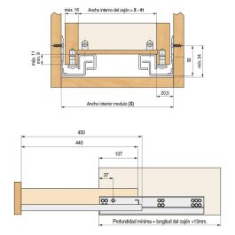 DTC Guía Oculta Tourpush Extracción Parcial Sistema PUSH Sin Tiradores 450mm Carga 20kg Acabado Zincado Deslizamiento Suave