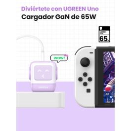 UGREEN 35291 Cargador Nexode RG 65W GaN 3 Puertos USB C/A Carga Rápida, Pantalla LED, Rosa