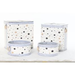 DKD Home Decor Cesta Ropa Set de 4 Blanco Gris Bambu Fieltro 31 x 42 x 41 cm