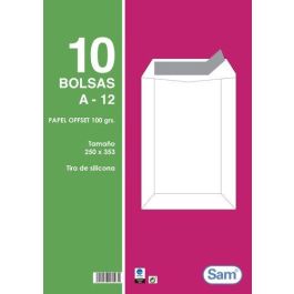 Sam Bolsas blancas con tira de silicona, papel Offset 100 g, 250x353 mm, Paquete de 10, Ref. 665108 Precio: 8.59000054. SKU: B18BYE94BR