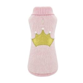 Nayeco Jersey Queen para mascota, de punto cálido, con corona dorada de purpurina y cuentas de perlas, ojal correa, 50 cm
