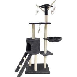JIPSY Rascador para gatos gris oscuro 79 x 34 x 138 cm - 3 plataformas, 1 percha, 1 perrera, 1 escalera, postes rascadores Precio: 57.88999975. SKU: B12VQ52YC5