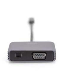 Digitus Adaptador Mini DisplayPort + VGA 20cm 4K/30Hz, Aluminio, USB-C, Gris, para Windows, Mac, Linux y Android