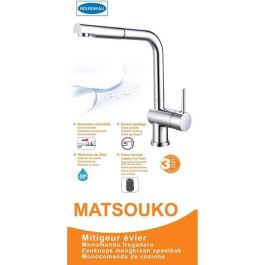 Rousseau Matsouko Grifo Mezclador de Cocina Moderno con Ducha Extraíble, Ahorro de Agua, Cuerpo de Latón, Gris Cromo