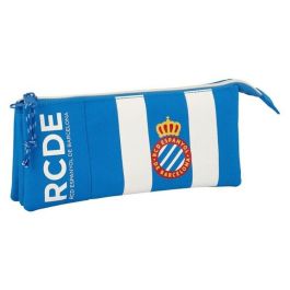 Safta Portatodo Triple Estuche Escolar RCD Espanyol 22x12x3 cm de Poliéster 600D. Colores Blanco y Azul, Ideal para Niños +3 Años