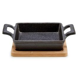 Kinvara Bandeja Cuadrada Hierro y Bambú Negra/Madera 19x14x5 cm (Set de 12)