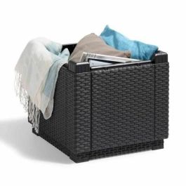 ALLIBERT JARDIN Mesa cubo de mimbre tejida con 60 l de almacenamiento - 42x42x39 cm - Grafito