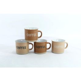 DKD Home Decor Tazas de Gres Marrón Capacidad 180ml Set de 4 Piezas 6 x 7 x 7.6 cm