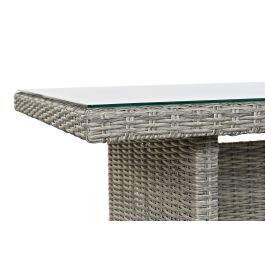 DKD Home Decor Sofá de Jardín y Terraza Gris 204x267x90 cm Set 4 Piezas Desmontable con Cojines Ratán Sintético