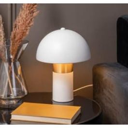 DKD Home Decor Lámpara de Sobremesa Moderna Seta Blanco y Dorado de Metal E27 50W 24x24x36 cm