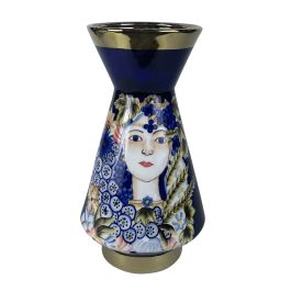 DKD Home Decor Jarrón de Porcelana Shabby Diseño Cara Colección Margot Multicolor Azul 19x36x19 cm