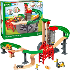 Brio World 33887 Plataforma Multimodal Grand Circuit - Circuito de Trenes de Madera - Caja 32 Piezas - A Partir de 3 Años