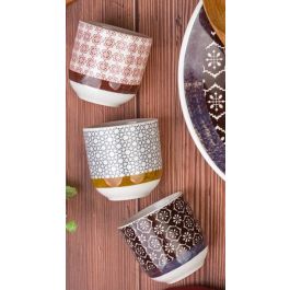 DKD Home Decor Plato Árabe Étnico New Bone Colección Greature 1 Granate Gris 22.5 cm Apto Microondas Lavavajillas Pack 12 Unidades