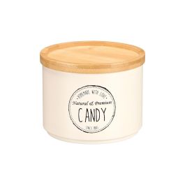 Kinvara Tarro Apilable de Almacenamiento con Tapa de Bambú, Color Crema, Surtidos, 12.7 x 10 x 12.7 cm (Set de 12)