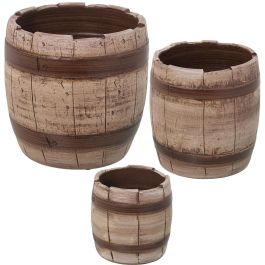 Set de Maceteros Alexandra House Living Marrón Cerámica Barril (3 Piezas) Set de Maceteros Alexandra House Living Marrón Cerámica Barril (3 Piezas)