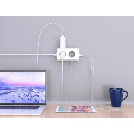 Q-connect Regleta Múltiple 10 en 1 con 6 Tomas, 3 USB y 1 USB-C, Cable 1.4m, 140x76x87mm