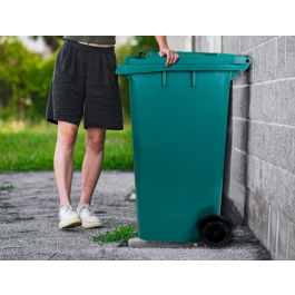 Q-connect Papelera Contenedor de Plástico con Tapa y Ruedas, Verde, 240 Litros, 1040x620x610 mm