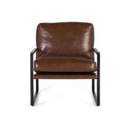 Giner y Colomer Sillón Industrial en Hierro Negro y Símil Piel Marrón Envejecido