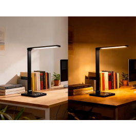 Q-connect Lampara Escritorio Vega LED 10W 400lm Tactil 5 Niveles Brillo Color Regulable Negro