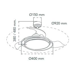 Cristalrecord Ventilador de Techo Antila mini LED 3CCT 40W 4000lm Plata Aspas Retráctiles Ø92cm Ultra Silencioso DC Mando