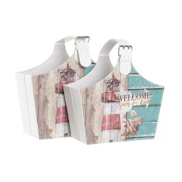 DKD Home Decor Revistero Mediterraneo Multicolor PU y Carton Set de 2 (2 Unidades) 18 x 41 x 40 cm