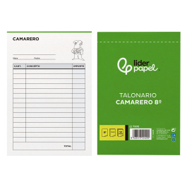 Liderpapel T202 Talonario Camarero 8º Original y Copia, Tamaño Octavo Natural 105 x 155 mm, 1 Copia, Castellano, 60 g