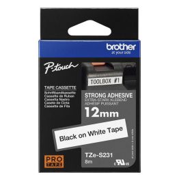 BROTHER Cinta laminada Blanco / negro (Superadhesiva) 12mm BROTHER Cinta laminada Blanco / negro (Superadhesiva) 12mm