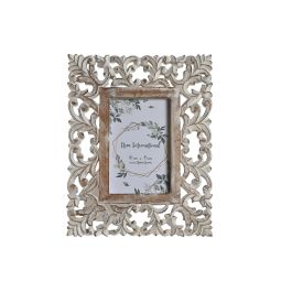DKD Home Decor Marco de Fotos para Foto 10x15 cm Estilo Indio de Madera Mango y Cristal Blanco Natural - Pack 2 Unidades, 26x21x2 cm