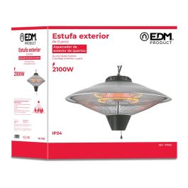 Edm Estufa de cuarzo para techo exterior 2100W, 3 niveles de potencia, IP24, orientable 0-45°, alcance 3m