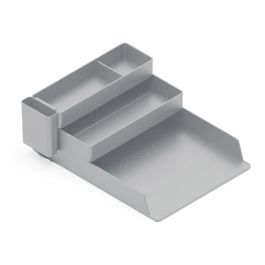 Q-Connect Bandeja Sobremesa Organizador de Escritorio Plástico con 4 Departamentos Gris para Papelería Documentos 53x330x250 mm