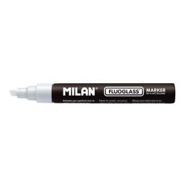 Milán Rotulador Borrable Fluoglass 2-4 mm Punta Biselada Color Blanco para Superficies Lisas Blister