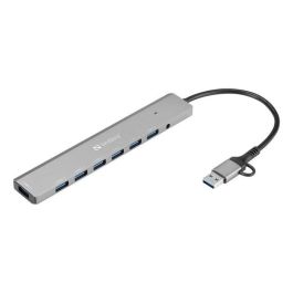 Sandberg Hub USB-C/A a 7 x USB 3.0 para Conectar Múltiples Dispositivos, Compatible con Portátiles y Ordenadores