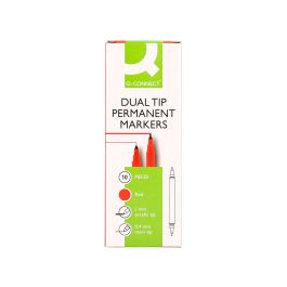 Rotulador Q-Connect Marcador Permanente Doble Punta Color Rojo 0,4 mm Y 1 mm 10 unidades