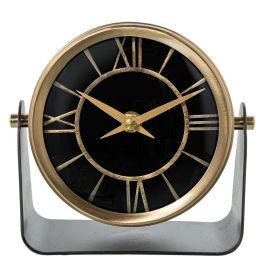 Reloj de Mesa Alexandra House Living Negro Dorado Metal 14 x 14 x 8 cm